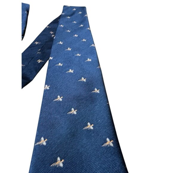 First Avenue Tie Pheasant Patterned Mens Poly/Silk Country Hunting Shooting Navy - Picture 4 of 8